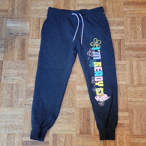 SpongeBob Squarepants Black and Yellow Sweatpants with Elastic Cuffs Size MEDIUM - Picture 1 of 7